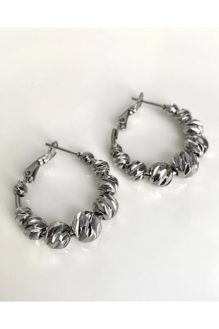 Justgaf Gümüş Renk Dorika Toplu Halka Küpe Gümüş