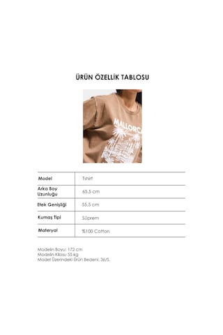 Itsbasic Kadın Kahve S6-16 Oversize Mallorca Baskılı %100 Koton T-shirt