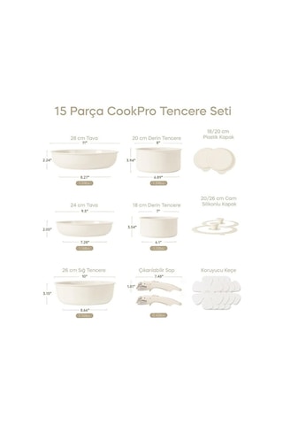 Perotti Beta 15 Parça Seramik Döküm Tencere Tava Seti Beige Bej