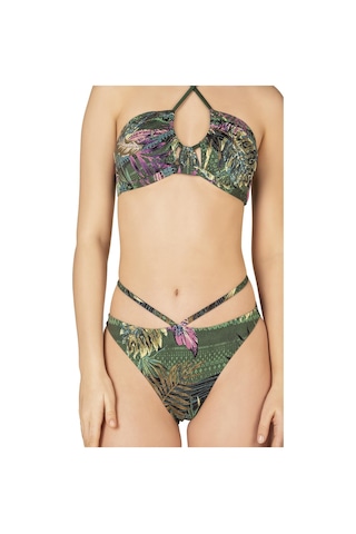 Endeep Kadın Yeşil Yaprak Desenli Parıltılı Tünelli Bikini Takımı-yeşil Yeşil