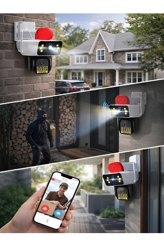 Ip66 Su Geçirmez Wifi Ptz 6mp Full Hd Çift Lens Hareket Sensörlü Alarmlı Ip Kamera Beyaz