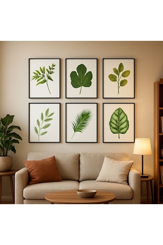 Modern Salon Ve Ofis Dekorasyonu 6'lı Botanik Poster Seti - 20x28 Cm Duvar Tablosu