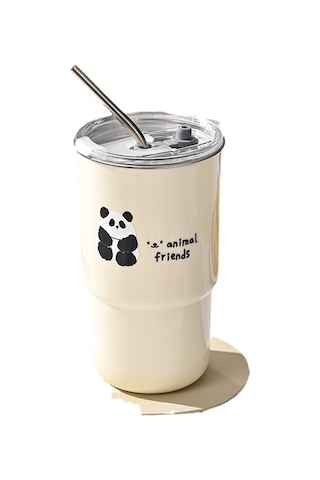 Pazly Panda Kapaklıpaslanmazçelik Hasır Fincan Büyük Beyaz Beyaz Bardak Aurora Zl Beyaz