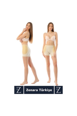 Zenara Kaymaz İz İç Göstermez Push Up Popo Kaldırıcı Şekillendiren Yandan Destekli Dolgulu Şort Korse Ten
