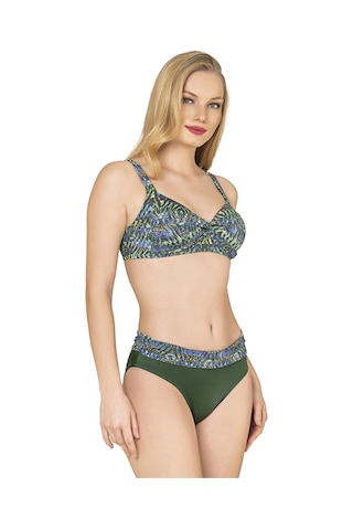 Endeep Kadın Yüksek Bel Toparlayıcı Yeşil Parıltılı Bikini Takımı Yeşil