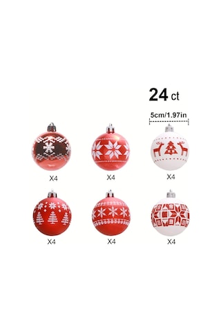 Kangvka 24 Adet 5cm Plastik Noel Topu Seti - 6 Farklı Stili İle Noel Ağacı Ve Parti Dekorasyonu