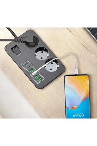 3 Priz 6 Usb Girişli Akım Korumalı Anahtarlı Uzatma Kablosu Type-c + Usb Şarjlı 3000w 5 Metre Kablo 5