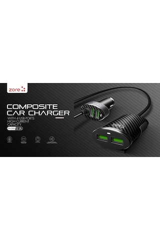 Zore Zr-C502 2+2 Araç Şarj Seti-Siyah-Siyah