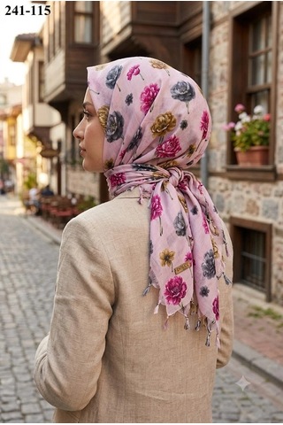 Dolce Cotton Desenli Sökme Boncuklu Eşarp 241-115 Çok Renkli