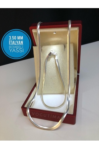 3.5mm İtalyan Bombeli Ezme Set 925 Gümüş Işıklı Kutuda Sevgiliye Eşe Babaya Bileklik Kolye