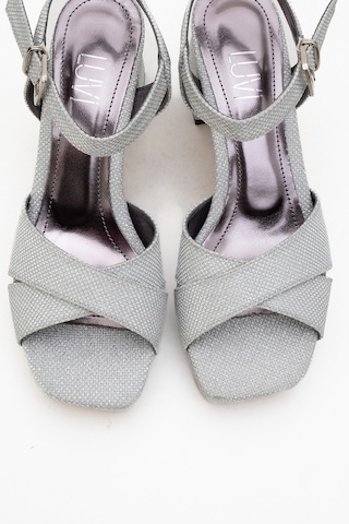 Lisbon Gümüş Simli Çapraz Bantlı Kadın Platform Topuklu Ayakkabı Gümüş