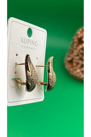 Xuping Rose Gold Yaprak Desenli Taşlı Kadın Çelik Küpe Gold