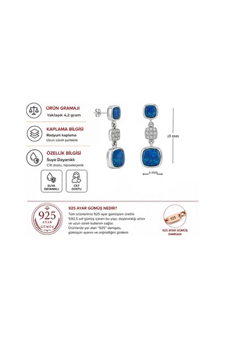 Servi 925 Ayar Gümüş Marin Opal Sallantılı Küpe-322