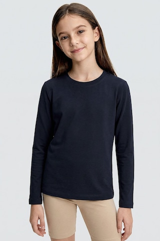 Lacivert O Yaka Standart Fit Basic Uzun Kollu Unisex Çocuk T-shirt - 11329 Lacivert