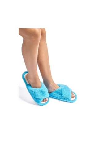 Twigy Çapraz Peluş Kadın Ev Terliği Mavi 36/41 CC0185 Mavi
