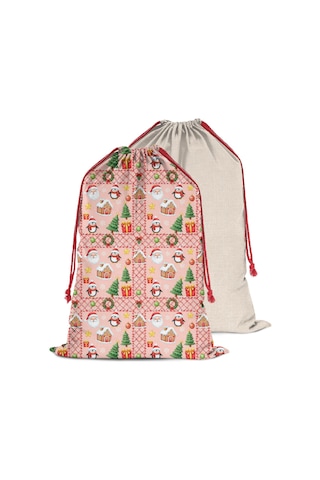 Büyük Noel Baba Hediye Çantası, Pamuklu Kordonlu, Yeniden Kullanılabilir Noel Baba Noel Penguen