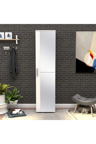 Porto 10 Raflı Tek Kapaklı Aynalı Ayakkabılık Mat Beyaz 45x187x36 Cm Gxyxd
