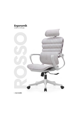 Rosso Ergonomik Çalışma Koltuğu - Sabit Kolçak - Beyaz