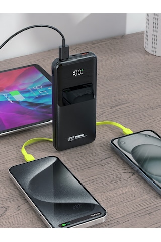 7go Gpw-06 10000mah Pd22.5w Hızlı Şarj Powerbank Siyah Dahili Type-c & Lightning Kablo Dijital E Siyah