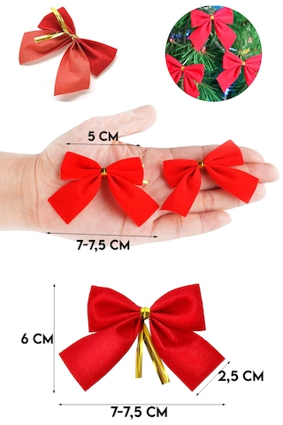 12 Adet Kırmızı Yılbaşı Çam Ağaçı Fiyonk Kurdele Yeni Yıl Noel