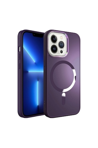 Apple Uyumlu iPhone 12 Pro Max Kılıf M-safe Wireless Şarj Özellikli Zore Stil Kapak Derin Mor