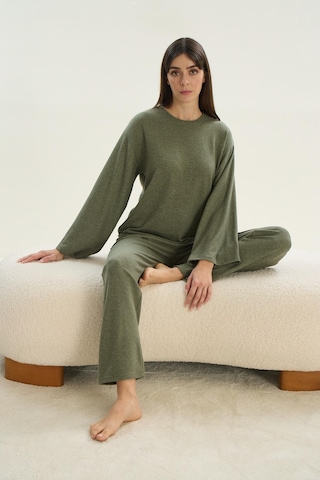 Kadın Uzun Kol Haki Viskon Pijama Takım C7t8n9o51 001