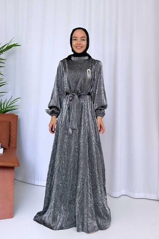 Broş Detay Elbise - Antrasit
