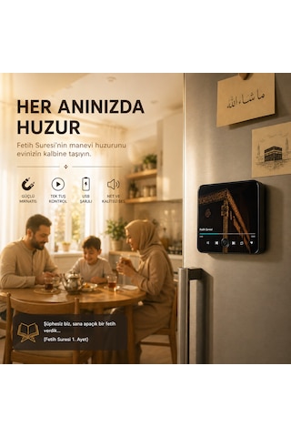 Fetih Suresi Çalan Kabe Temalı Dijital Buzdolabı Magneti Usb Şarjlı 4 Saat Kesintisiz Çalışma Manevi Hediye Siyah