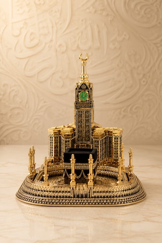 Mescid-i Gold Dekoratif Biblo 28x26 Cm Kâbe Saat Kulesi Polyester İslami Ev Ve Ofis Dekoru 1