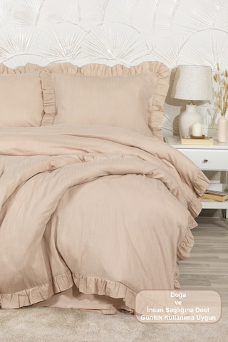Elart Romantic Nevresim Takımı Çift Kişilik Lastikli Çarşaf 200x220 Cm Bej Bej