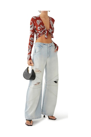 Rabanne Uzun Kollu Desenli Crop Top Kırmızı