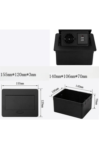 Pazly Yan Suntek Siyah Sehpa Ofisi Için Gömme Elektrik Adaptörleri Bm