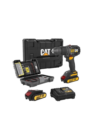 Cat DX1120 18V/2.0AH Li-ion Çift Akülü Kömürsüz Profesyonel Şarjlı Darbeli Matkap + DA01902 45 Parça Vidalama Uç Seti