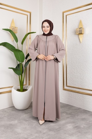 Nevayla Moda Ön Ve Arka Robalı Ferace - Bej / F0142 Bej