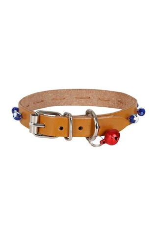 Cattie Boncuklu Deri Kedi Boyun Tasması L 1.2x25-29CM Camel