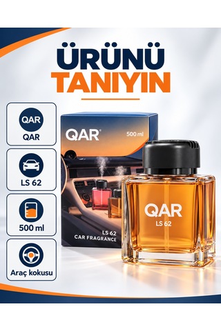 Qar Ls 62 Araç Kokusu 500 Ml Şık Cam Şişe Kalıcı Oto Parfümü Araç İçi Oda Ofis Kullanımına Uygun Izgaralı Kapak