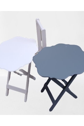 1448bng90082çanta Zigon Sehpa Yonca Model İkili Takım Ahşap Mdf Beyaz Gri Renk Uyum El Yapım