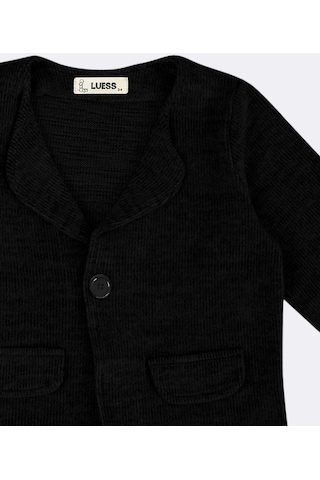 Luess Unisex Çocuk Yumuşak Dokulu Cep Detaylı Ceket-siyah Siyah