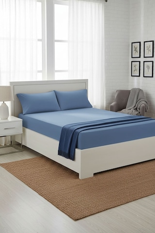 %100 Pamuk Ranforce Premium King Size Lastikli Çarşaf Seti - İndi İndigo