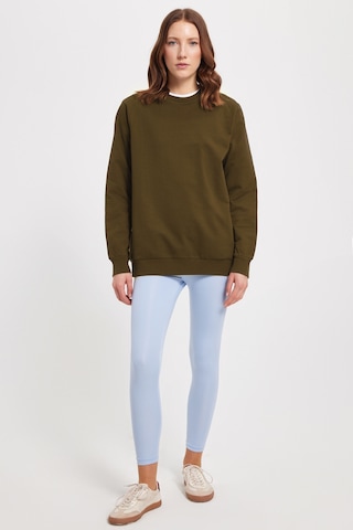 Tudors Kadın Oversize Geniş Kesim %100 Pamuk 2 İplik Bisiklet Yaka Haki Sweatshirt -42619 Haki