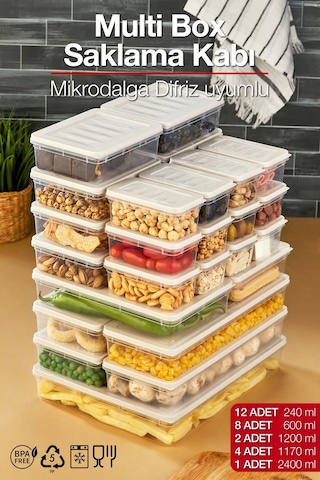 Multi Box 27 Parça 5 Farklı Boy Saklama Kabı Seti - Dondurucu & Mikrodalga Uyumlu Krem