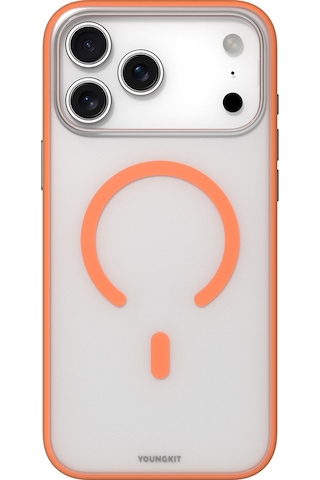 Apple Uyumlu iPhone 17 Pro Kılıf M-safe Şarj Özellikli Youngkit Clear Serisi Kapak Turuncu Turuncu