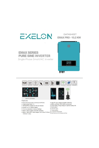 Exelon 48 V Volt 10.200 W Watt 10.2 Kw Mppt Tam Sinus Akıllı İnverter 220 Volt Çevirici İnvertör