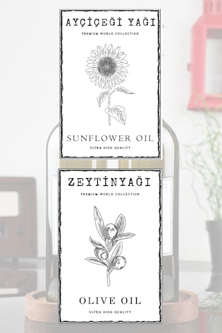 Zeytinyağı Ve Ayçiçek Yağı Etiketi 2 Adet Yağdanlık Etiketi 7x10 Cm Seçenekli Beyaz