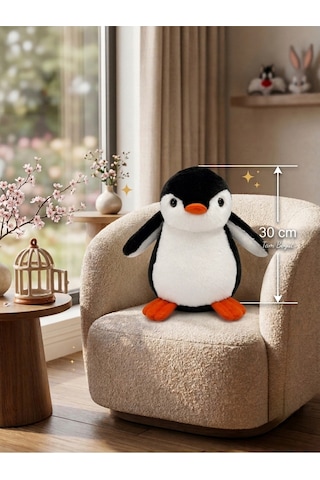 30 Cm Penguen Peluş Oyuncak Yastık Sevimli Penguen Peluş Oyuncak Beyaz - Siyah
