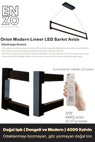 Orion Füme Lineer Led Sarkıt Avize Kumandalı Dim Edilebilir Aşağı Işık Doğal Işık