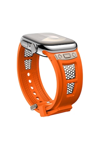 Apple Uyumlu Watch 42mm Zore Krd-117 Hava Alabilen Delikli Metal Süslemeli Desenli Silikon Kordon