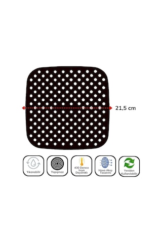 Buradabuldun Siyah Isıya Dayanıklı Yıkanılabilir Silikon Fırın Ve Airfryer Kare Model Pişirme Matı 21,5 Cm