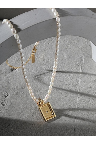 925 Ayar Gümüş Tatlısu Inci Kolye Kolye Kadın Minimalist Geometrik Doku Aksesuarları İçin Kuyumculuk Kolyeler Altın - Beyaz