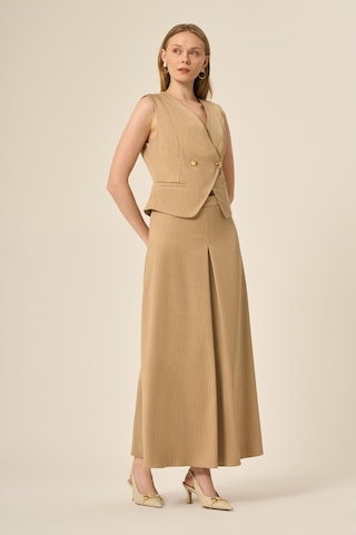 Ftz Women Kadın Yelek Etek Çizgili Takım Beige 31147 Beige